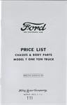 Model T Ton Truck Chassis and Body Parts List - TT1